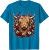 Funny July 4th Highland Cow Farm Lovers Highland Cow Florals 4th of July USA Flag Patriotic Women T-Shirt - Sapphire Blue