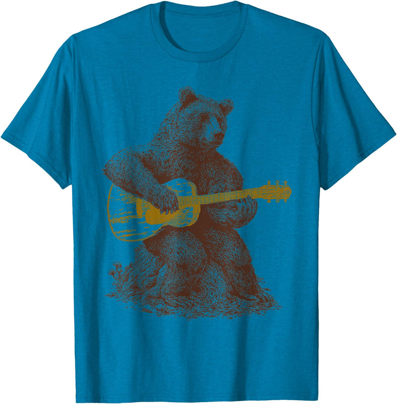 BEAR TEE Bear plays guitar for men and women T-Shirt - Sapphire Blue