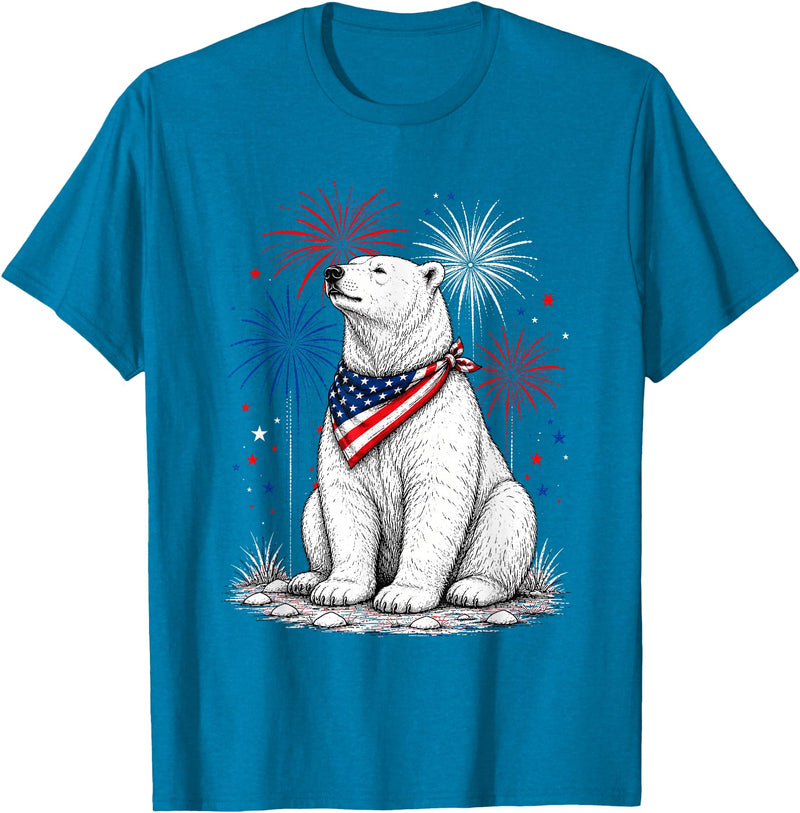 Polar Bear America's 250th 4th of July Outfit Polar Bear America's 250th Patriotic Fireworks Animal Lovers T-Shirt - Sapphire Blue