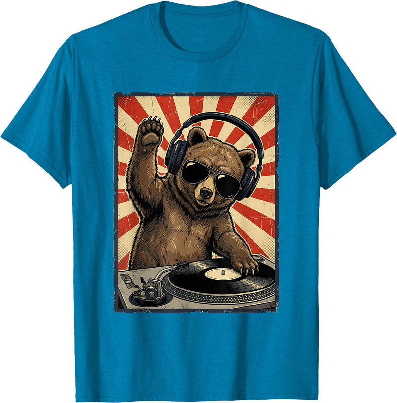 Bear DJ Stuff & Accessories Cool Retro Bear DJ Funny Bears Music Men Women Kids T-Shirt - Sapphire Blue