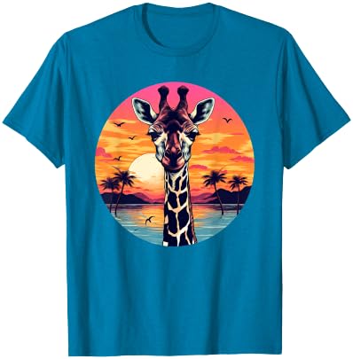 Sunset Giraffe I Cartoon Giraffe Art Kids Giraffe I Summer Giraffe T-Shirt - Pink