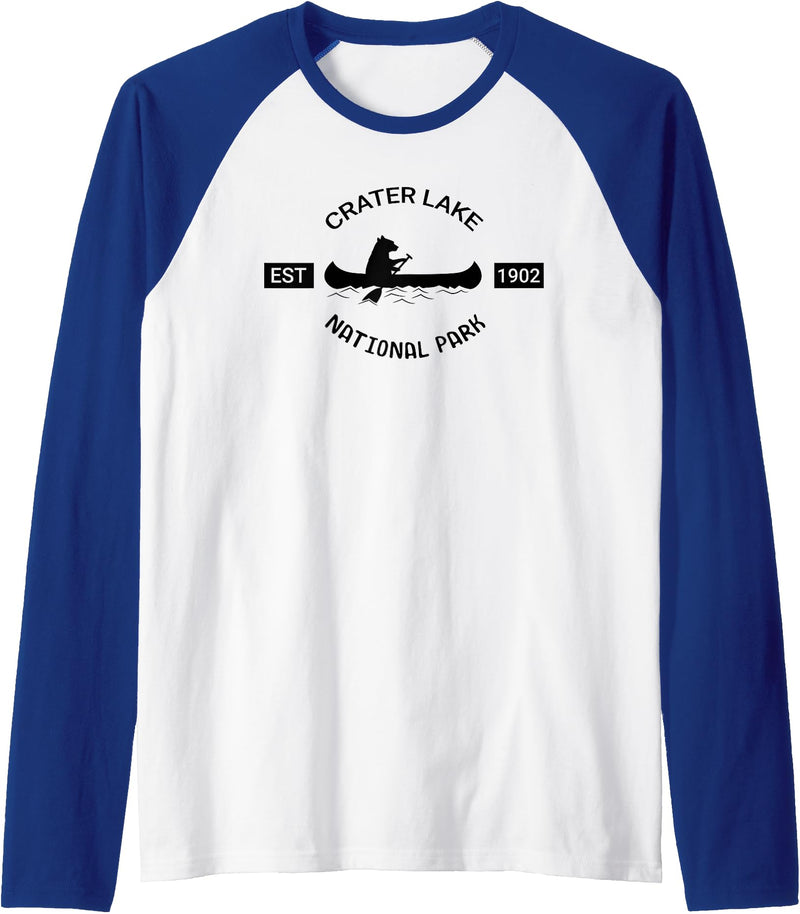 Oregon Bear Gift Tees Oregon Bear Shirt | Crater Lake National Park Gift Raglan Baseball Tee - Royal Blue/White