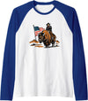 American Cowboy Bison Rodeo Patriotic 4th Of July Retro Western Cowboy Riding Buffalo 4th of July Rodeo Summer Raglan