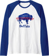 Buffalo Game-Day Designs Funny Drawing Buffalo Women Girls Kids Raglan Baseball Tee - Royal Blue/White