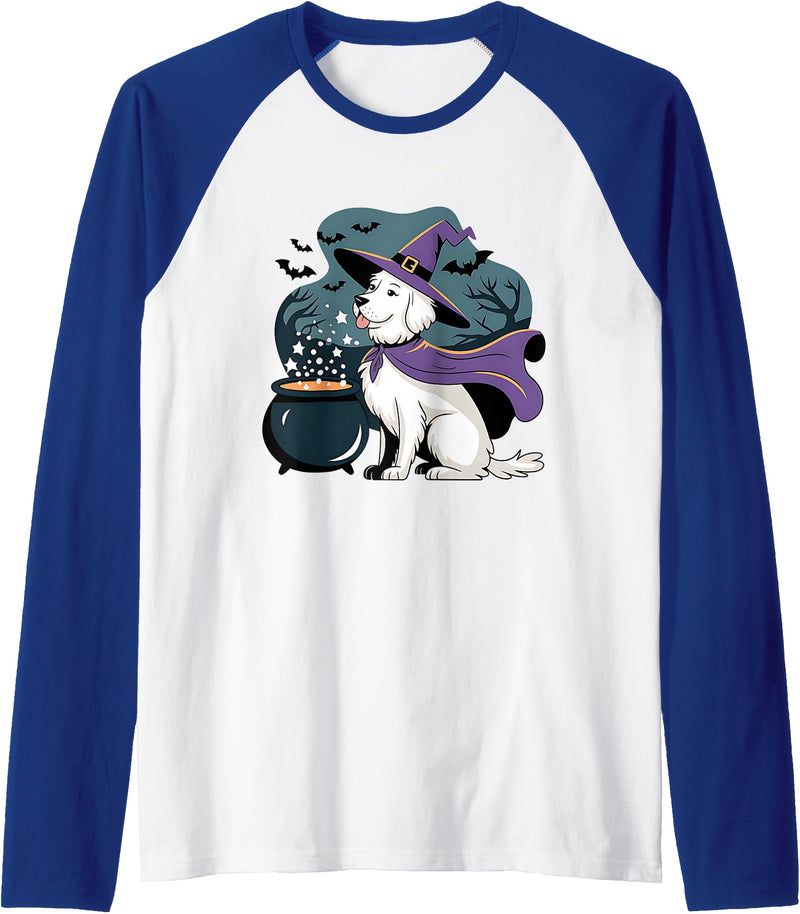 Golden Retriever Witch Dog Halloween Fun Halloween Witch White English Cream Golden Retriever Dog Raglan Baseball Tee -
