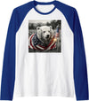 Polar Bear USA Patriotic Veterans Day Costume Funny Polar Bear American USA Flag 250 Years 4th of July Raglan Baseball Tee - Royal Blue/White