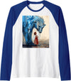Polar Bear Companion Child Heartfelt Imagination Small Girl Big Polar Bear Expressive Whimsical Mood Duality Raglan Baseball Tee - Royal Blue/White