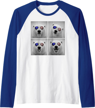 Polar Bear 4th of July US American Flag Patriotic Raglan Baseball Tee