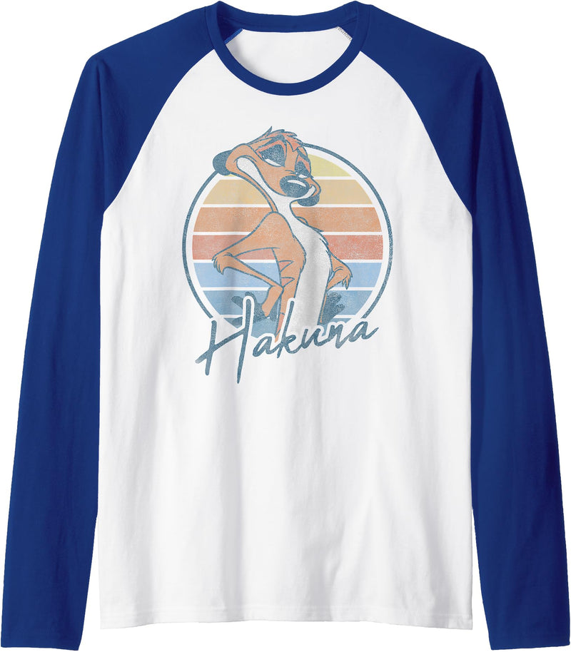 Disney The Lion King Timon Hakuna Retro Portrait Raglan Baseball Tee - Royal Blue/White