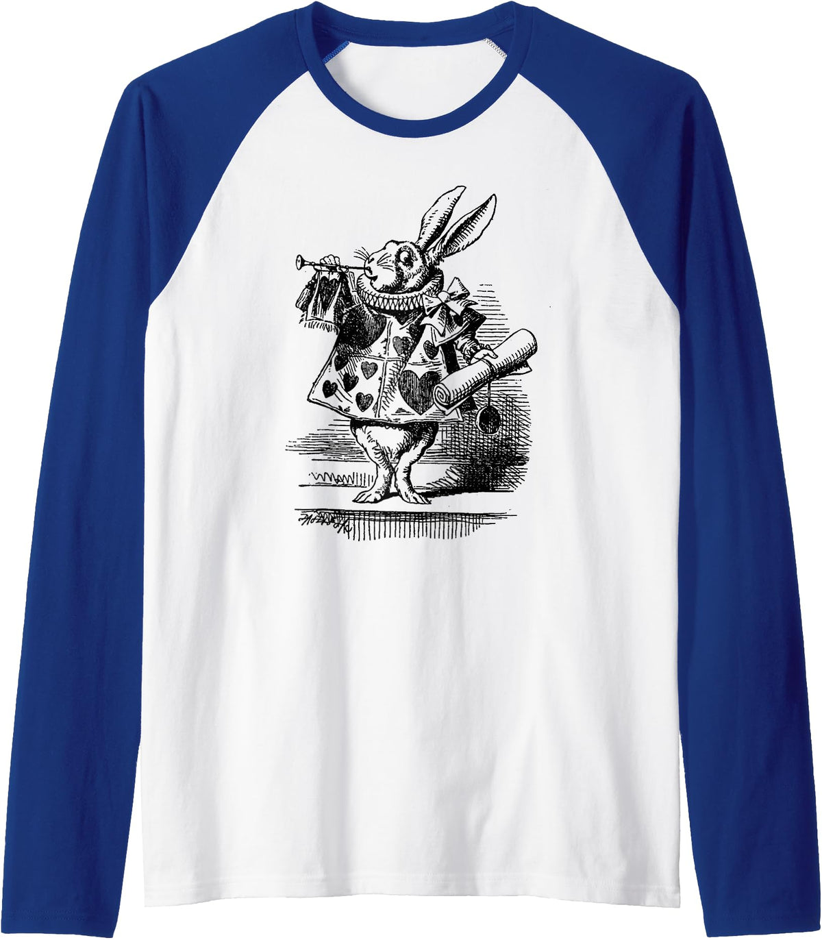 Cute Rabbit Lover Bunny Graphic Raglan Baseball Tee in Royal Blue/White