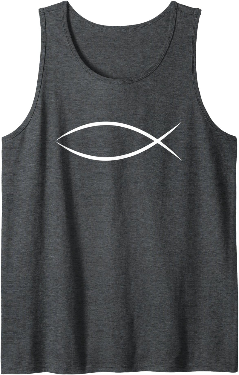 I LOVE JESUS APPAREL ICHTHYS ICHTHUS JESUS FISH CHRISTIAN SYMBOL Tank Top - Dark Heather Grey