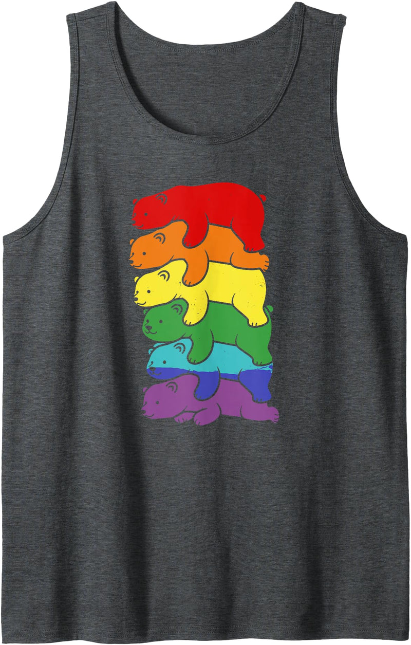 Cute LGBTQ Polar Bear Costume For Men Women Funny LGBT Polar Bear Rainbow Lesbian Gay Pride Womens Mens Tank Top - Dark Heather Grey