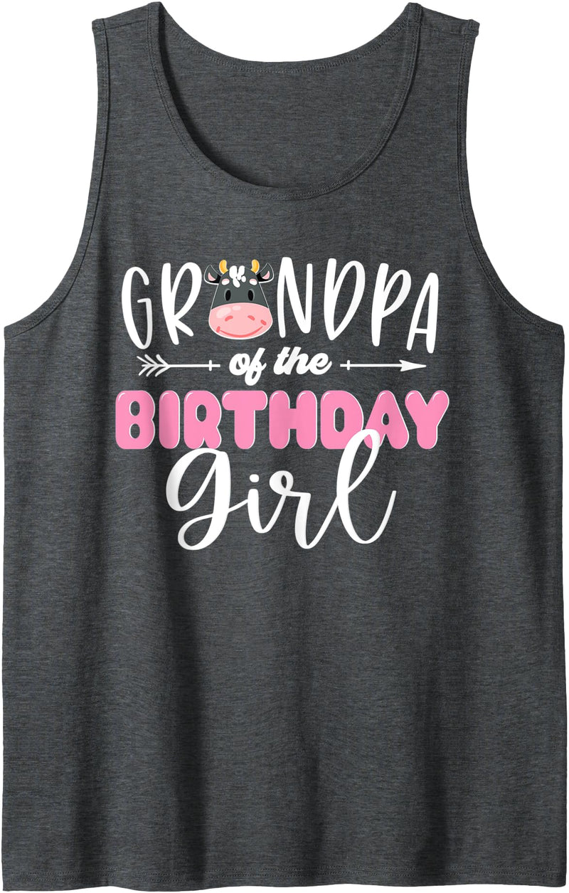 Cow Theme Birthday Girl Family Outfits Grandpa Of The Birthday Girl Cow Themed Cow Print Papa Tank Top - Dark Heather Grey