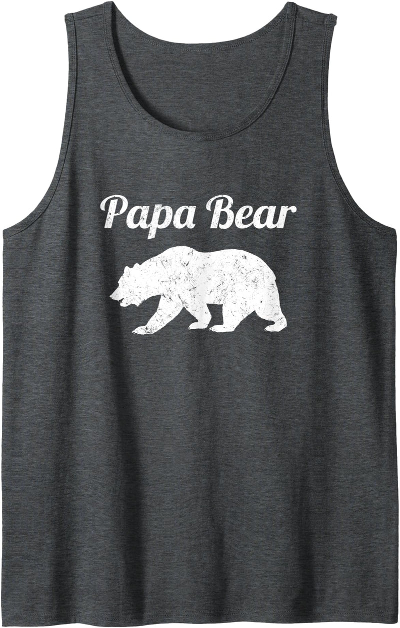Funny Papa Bear Tee & Gifts For Father Mens Papa Bear Father's Day Gift Dad Distressed Graphic Print Tank Top - Dark Heather Grey