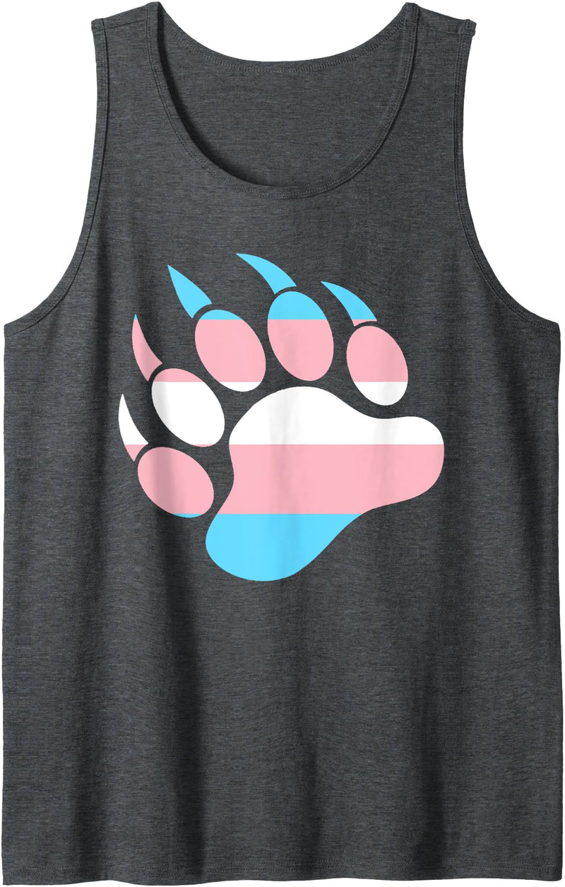 Say Gay Trans Bear Paw - Trans Pride Flag Tank Top - Dark Heather Grey