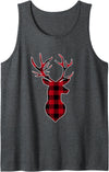 Buffalo Plaid Deer Christmas Ls Classic Red & Black Christmas Deer Head Buffalo Plaid Tank Top - Dark Heather Grey