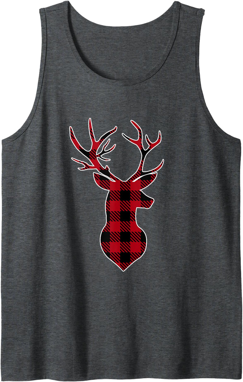 Buffalo Plaid Deer Christmas Ls Classic Red & Black Christmas Deer Head Buffalo Plaid Tank Top - Dark Heather Grey
