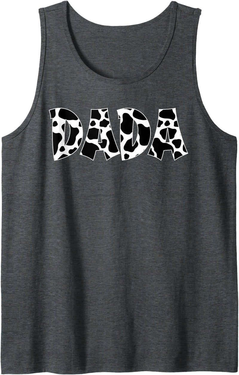 Funny Western Cow Dad Dada Cow Fathers Day Shirts Dada Cow Print Cow Pattern Cow Dad Father's Day Daddy Cow Tank Top - Dark