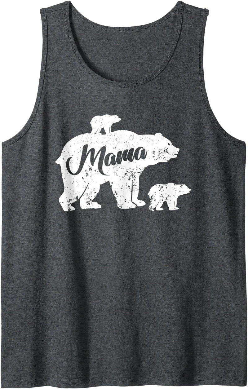 Matching Family Mama Bear Gifts Mama Bear with two Kids - Family Bear Baby Newborn Mamabear Tank Top - Dark Heather Grey