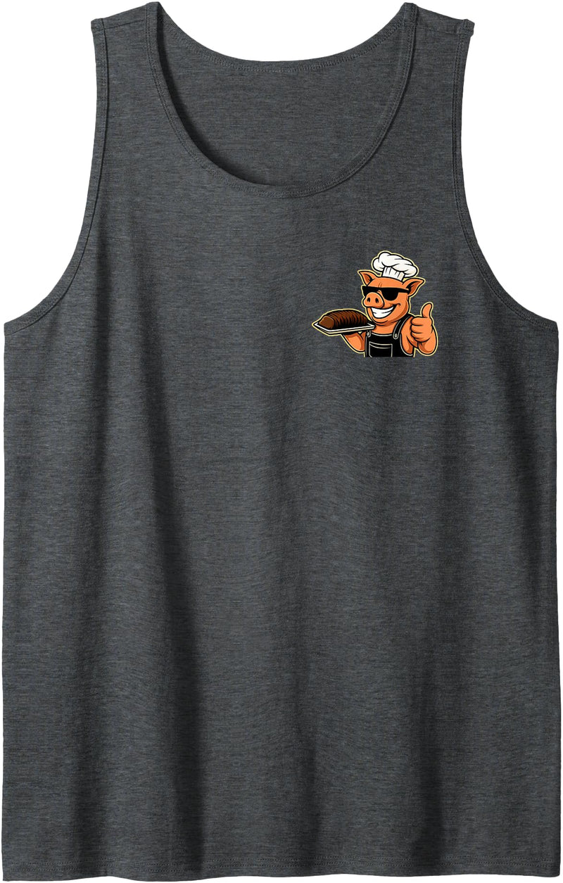 Vintage Funny Cool Pig Chef BBQ Season Men Dad Smokin' Meats and Clapping Cheeks BBQ Funny Pig Chef 2 Sided Tank Top - Dark Heather Grey