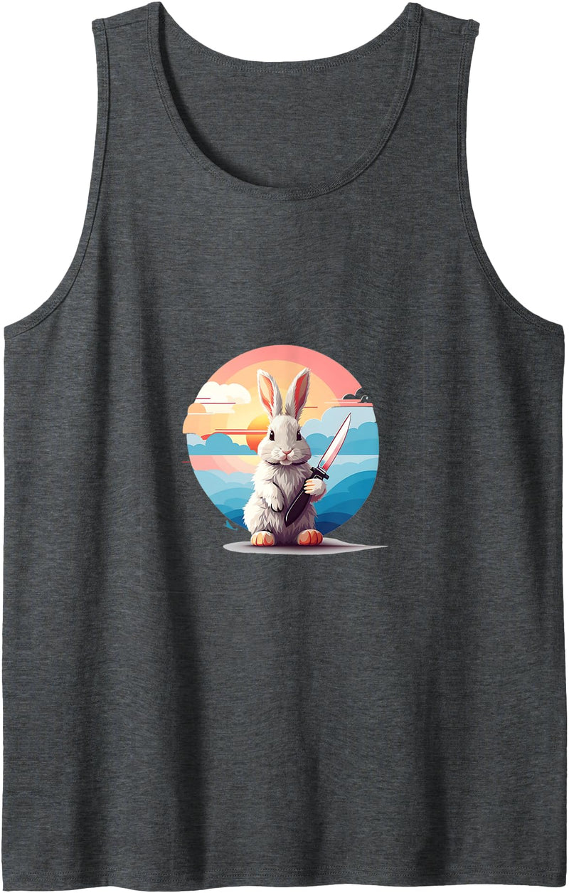 Cute Funny Menacing Bunny Halloween Idea Killer Rabbit Tank Top in Dark Heather Grey