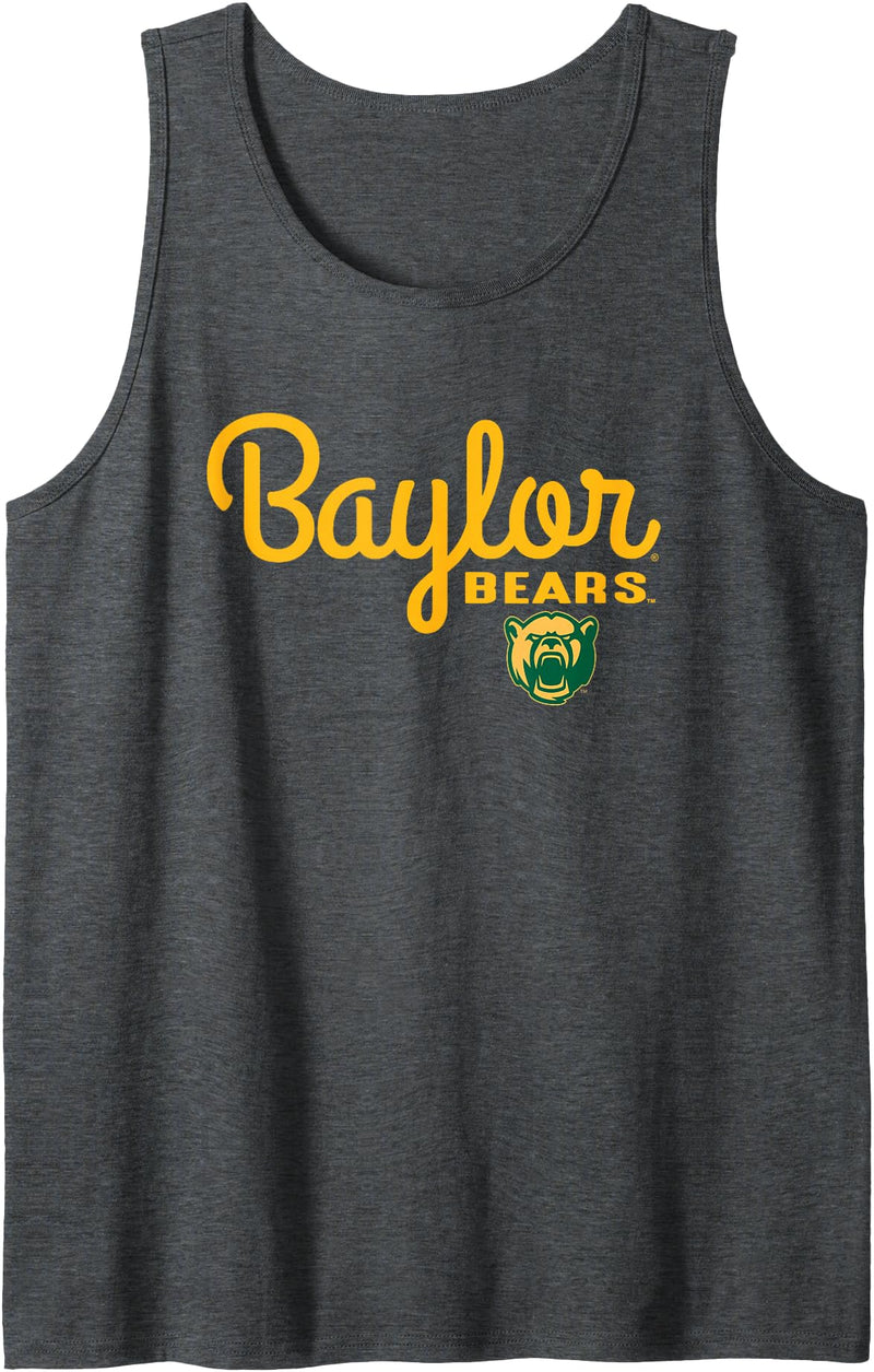 Elite Authentics Baylor Bears Iconic Script Logo Officially Licensed Tank Top - Dark Heather Grey