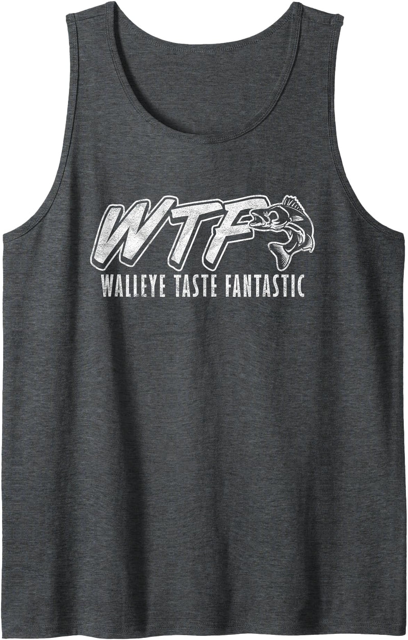 Funny Walleye Fishing Outfit for Men and Women Walleye Fishing WTF Walleye Taste Fantastic Tank Top - Dark Heather Grey