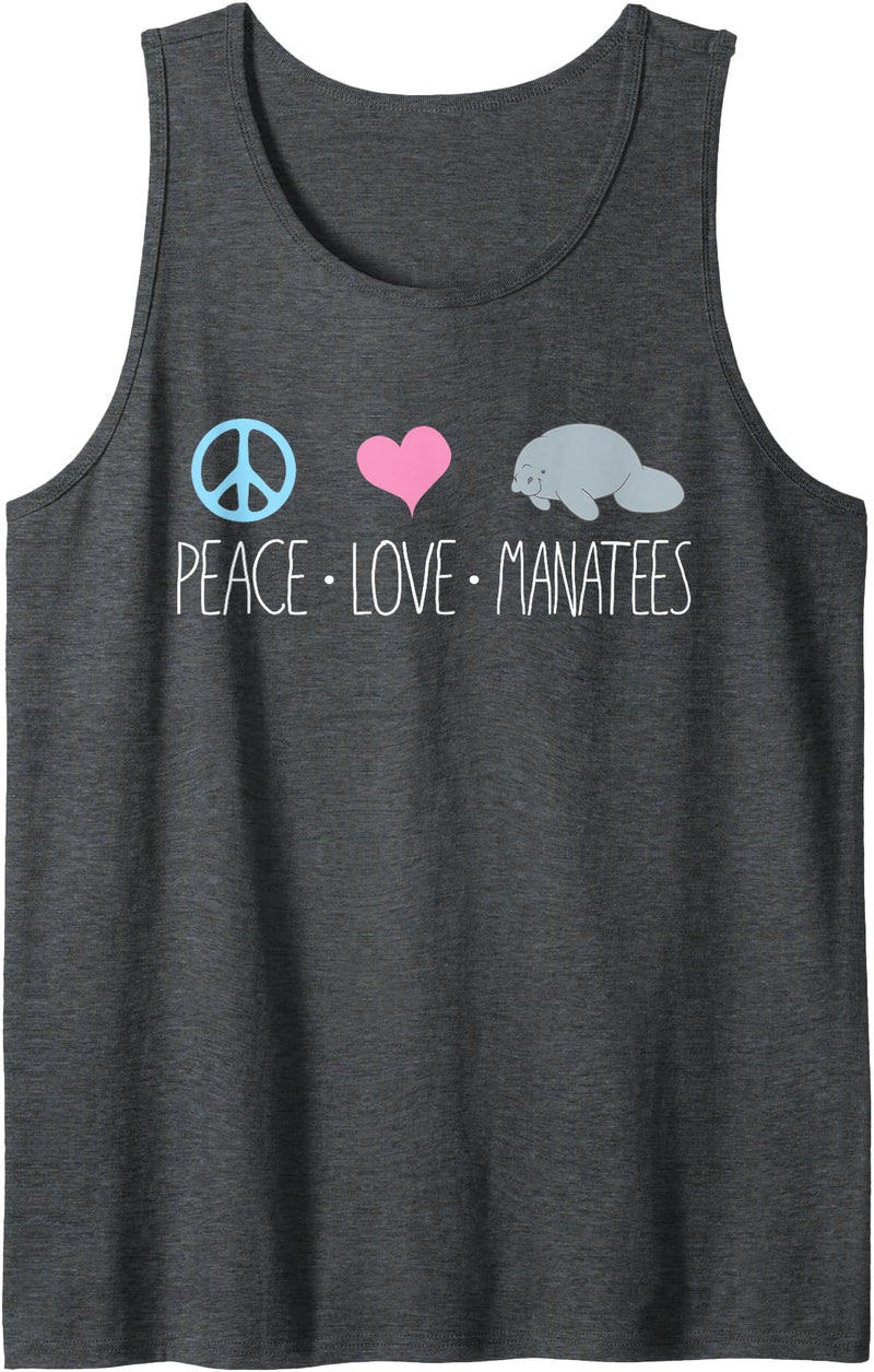 Sea Cows Tees Cute Manatee Design, Peace Love Manatees Chubby Sea Cow Gift Tank Top - Dark Heather Grey