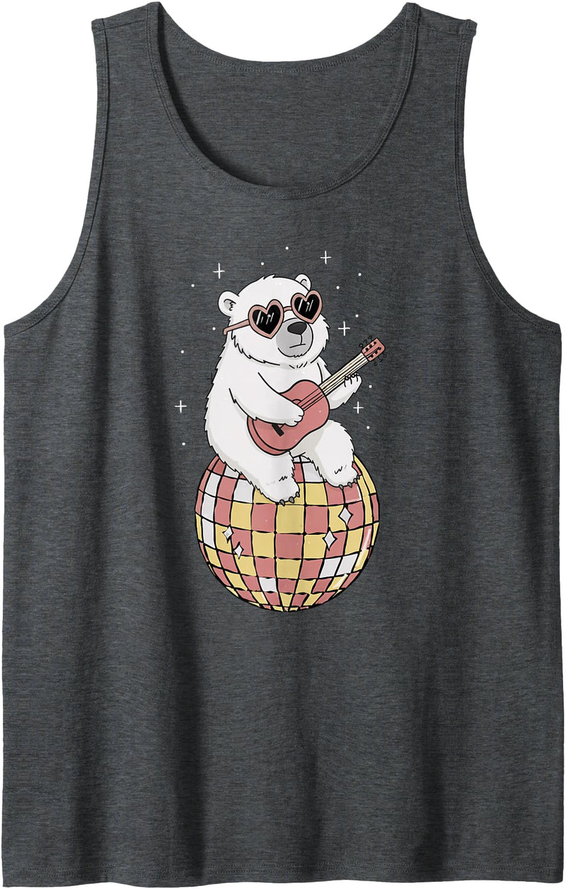 DiscoballAxis1 Funny Polar Bear Disco Dancing Ball Groovy Retro 80s Costume Tank Top - Dark Heather Grey