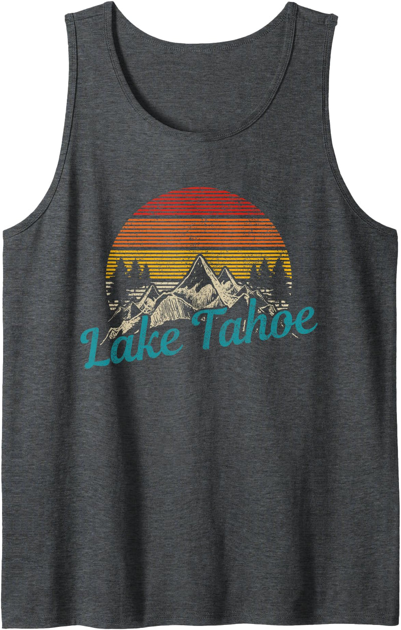 Lake Tahoe California Souvenirs Lake Tahoe California USA Vintage Souvenir Tank Top - Dark Heather Grey