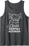 Cow Retirement Gifts Happily Retired Highland Cow Retirement Tank Top - Dark Heather Grey