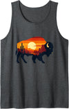Wild Bison Sunset Desert Landscape Nature Desert Buffalo Silhouette Cactus Sunset Scene Tank Top - Dark Heather Grey
