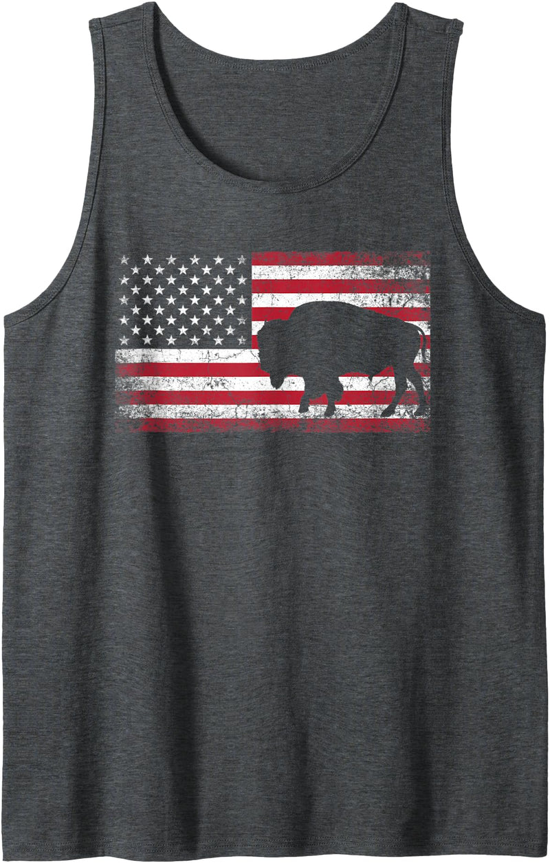 4th of July American Flag USA America- Buffalo Buffalo Bison 4th of July American Flag Vintage Patriotic Tank Top - Dark