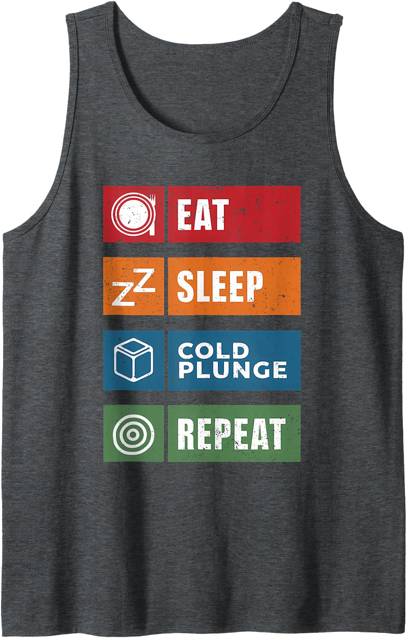 Polar Bear Plunge Cold Plunge Tub Accessories Eat Sleep Cold Plunge Repeat Funny Ice Bath Enthusiast Men Tank Top - Dark Heather Grey