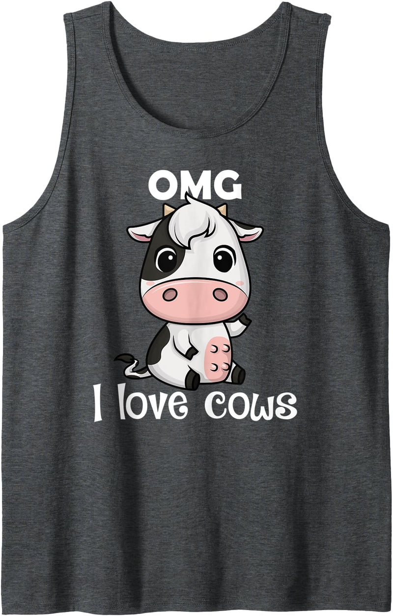 The Adorable OMG Collection OMG I Love Cows Cute Kawaii Cow Tank Top - Dark Heather Grey