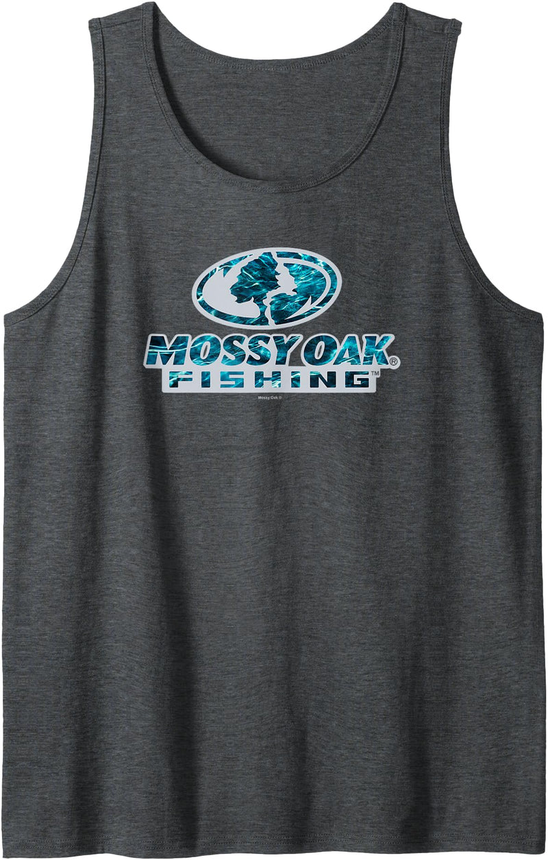 Mossy Oak Fishing Open Water Classic Blue Logo Tank Top - Dark Heather Grey