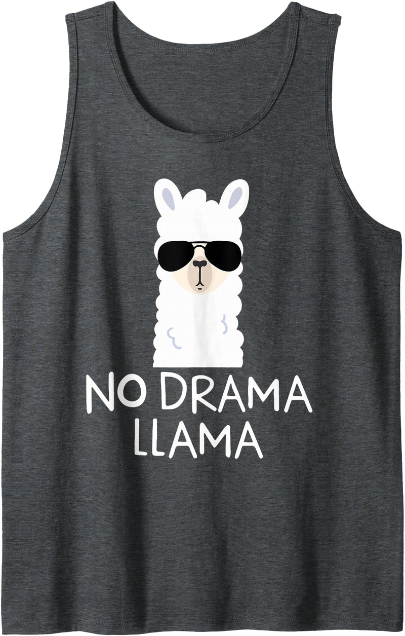 No Drama No Pob-Llama Alpaca Gifts No Drama Llama Alpaca with Sunglasses Llama Lovers Gift Tank Top - Dark Heather Grey