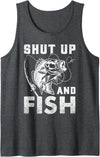Shut Up And Fish Gift For Men And Women Shut Up And Fish Funny Bass Fishing Fisherman Tank Top - Dark Heather Grey