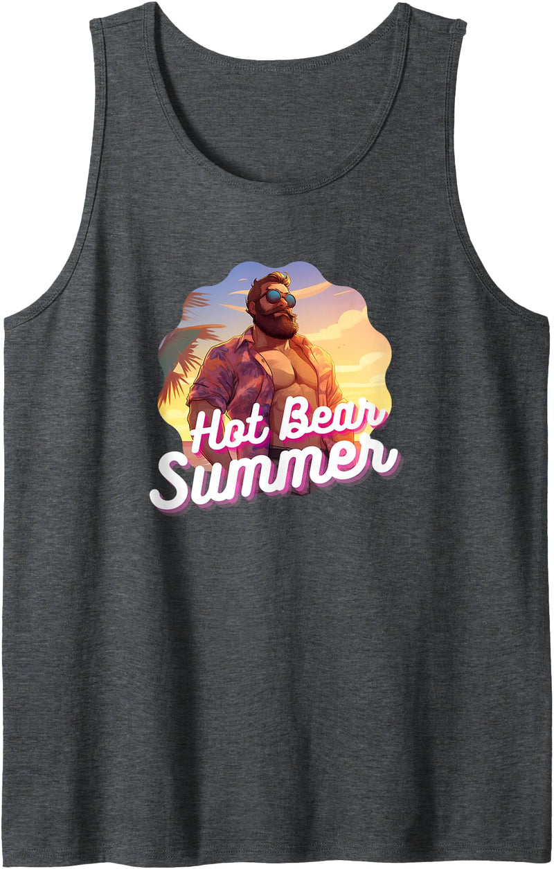 Bear & Cub Chaser Pride Community Co. Hot Bear Summer - Bear & Cub Gay Pride LGBT Bear Gay Daddy Tank Top - Dark Heather Grey