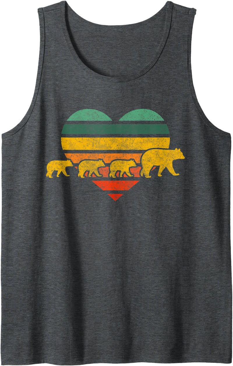 Mama Bear Three Cubs Retro Heart Mothers Day Gift Tank Top - Dark Heather Grey