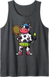 Cow Tennis Racket Ball Player Playing Tennis Cow Tennis Club Animals Sport Tournament Tank Top - Dark Heather Grey