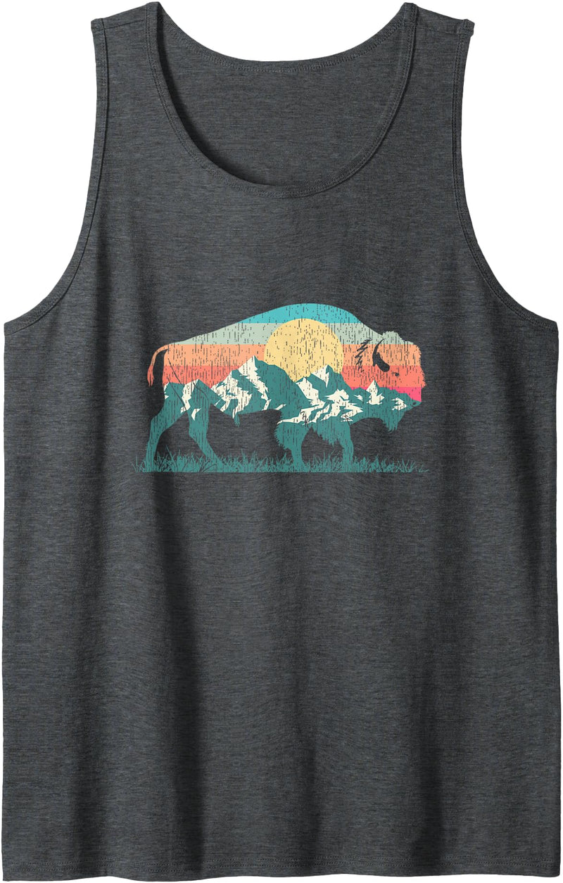 Mountain Life Outdoor Bison Buffalo Shirts & Gifts Vintage National Park Bison Landscape Buffalo Retro Tank Top - Dark