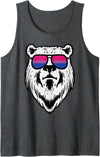 Bisexual Bi Pride Stuff Men Women Gifts Bear Face Bisexual Sunglasses Bi Pride Flag LGBTQ Men Women Tank Top - Dark Heather Grey