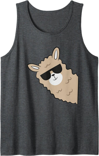 Funny Llama And Alpaca Gifts Alpaca Lover Llama With Sunglasses Cute Llama Alpaca Tank Top - Dark Heather Grey