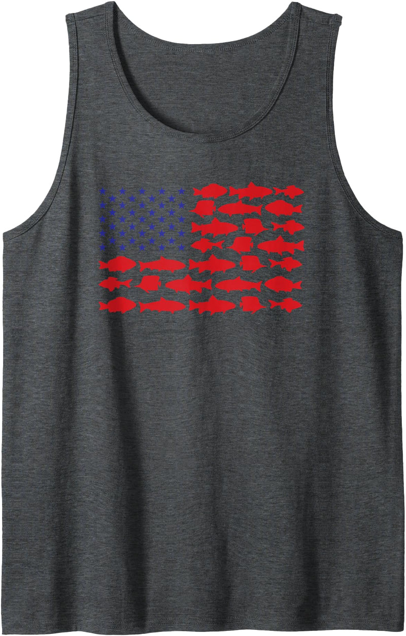 Saltwater Fisherman Fishing Gear & Accessories Saltwater Fish Deep Sea Fishing Gear Products American Flag Tank Top - Dark Heather Grey