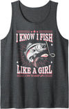 Funny Fish On Fishing Joke Fisherman DAD Humor Tee Fish Like a Girl Fish Fun Fishing Girls Funny Fisherman Joke Tank Top - Dark Heather Grey