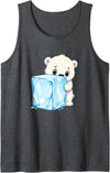 Cute Polar Bear Ice Cube Arctic Kawaii Adorable Baby Polar Bear Hugging Big Ice Cube Tank Top - Dark Heather Grey