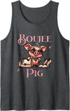 Stylish Swine Designs Boujee Pig with Sparkle and Style Pink Fashionista Tank Top - Dark Heather Grey