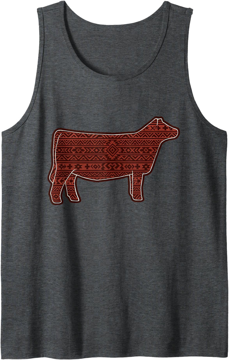 Heifer Cow Animal Stock Show Livestock Breeder Cute Aztec Show Heifer Mama Funny Stock Show Livestock Cow Tank Top - Dark