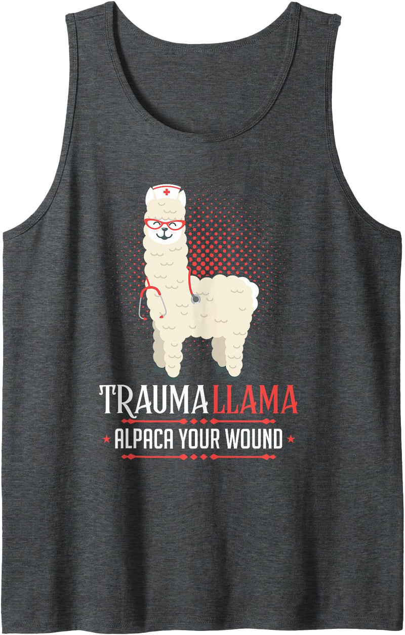Funny Nurse Day Healthcaren Nicu JD0 Nurse Trauma Llama Alpaca Your Wounds Tank Top - Dark Heather Grey